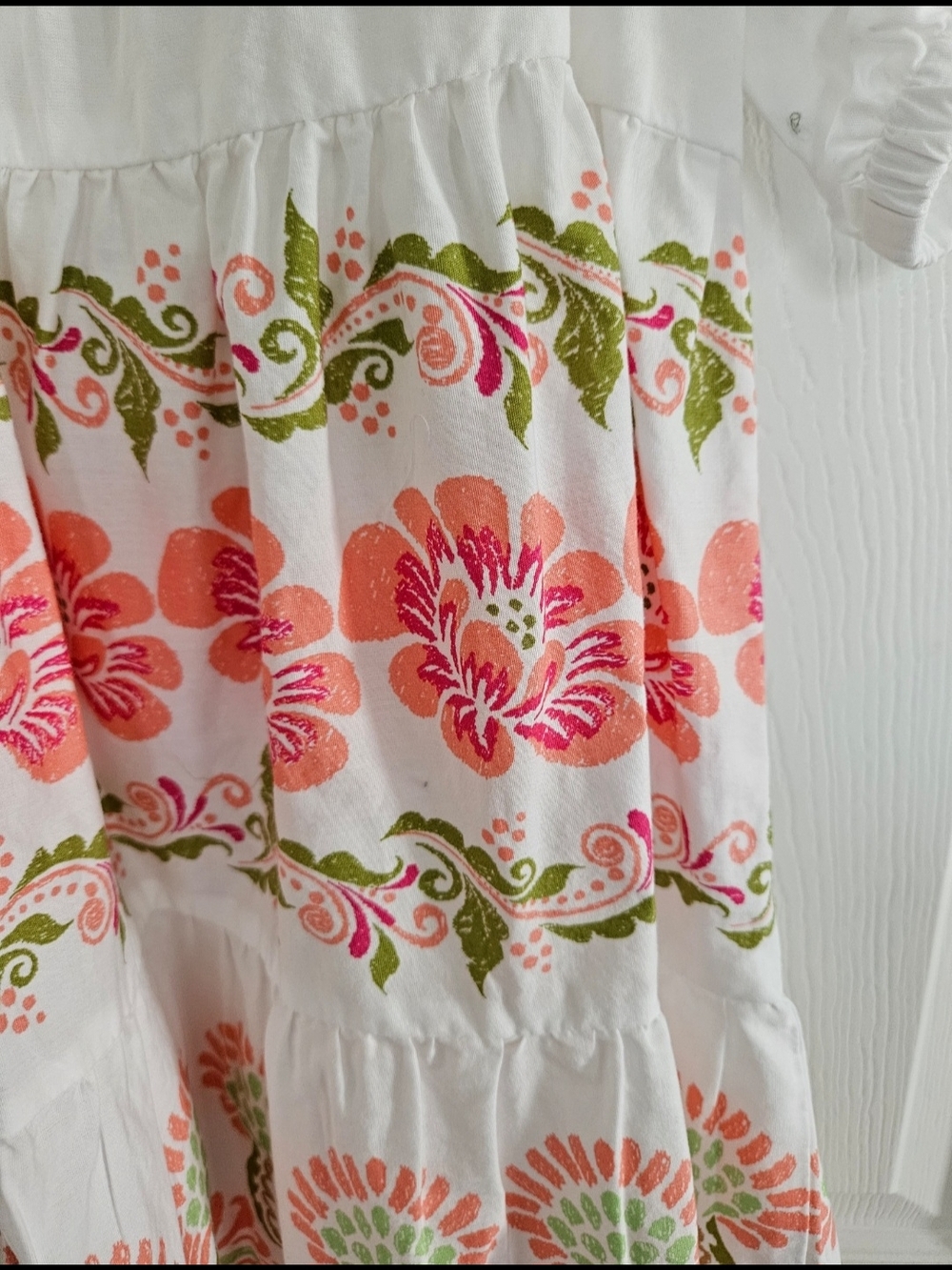 crown & ivy White Tiered Dress with Pink & Green Floral Embroidery - Picture 6 of 7